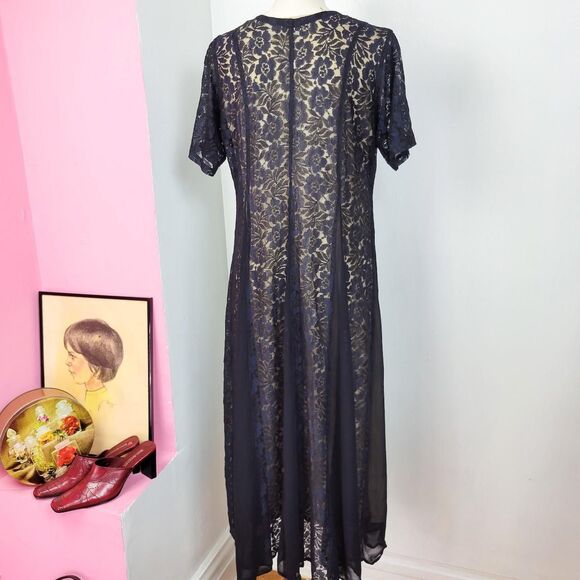 Vintage 90s Navy Lace Overlay Boho Maxi Dress - Picture 3 of 7